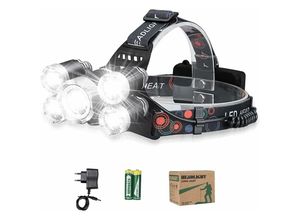 6269772213641 - Wiederaufladbare Stirnlampe - 12000lm Leistungsstarke Beleuchtung Ultra usb Wiederaufladbar 5 led 4 Beleuchtungsmodi IPX4 2 x 18650 für Camping Jagd