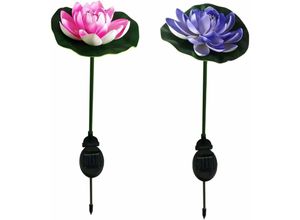 6269772215393 - Hiasdfls - 2 Pcs led Pfahl Lichter Solarbetriebene Lotus Blume Garten Stehlampe Bodensteckdose Dekoration Lampe Teich Gartenlampe (2 Farben)