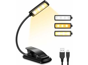 6269772215720 - Hiasdfls - Leselicht wiederaufladbare Leselicht-Clip-Lampe 6 led 3 Helligkeitsmodi (kalt&warmweiß) 360° flexibler Hals Leselampe zum Lesen im