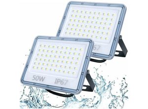 6269772216550 - Outdoor led Fluter 50W 2 Stück IP67 wasserdichte Outdoor Sicherheitsleuchten 5000LM 6500K Kaltweiß Außenbeleuchtung led Außenstrahler für Garten