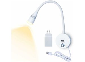 6269772217700 - LED-Wand-Leseleuchte Flexible Schwanenhals-Leseleuchte 3 w dimmbare Touch-Schalter-Lampe mit USB-Ladeanschluss und Kabel Nachttisch-Wandleuchten