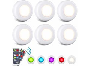 6269772217748 - Schrank- Schranklampe 6er-Pack LED-Nachtlicht batteriebetrieben rgb 4 16 Farben dimmbare kabellose LED-Lampe mit Touch- und Fernbedienung