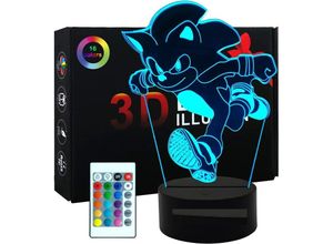 6269772232291 - Sonic Hedgehog Lampe 3D-Illusion Nachtlicht 16 Farbvariationen 1 Fernbedienung 1 schwarzer Sockel Raumdekoration kreative Anime-Actionfigur