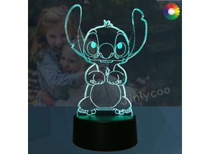 6269772232536 - Lilo Stitch Lampe 3D-Cartoon-Nachtlicht Prinzessin Schlafzimmer Nachttischlampe USB-Fernbedienung mehrfarbig Illusion Schreibtischlampe