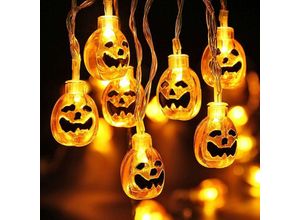 6269772233250 - Hiasdfls - Halloween-Solar-Lichterketten 65 m 30 led Orange Kürbis-Kürbislaterne 3D-Kunststoff-Kürbis-Lichterketten für Halloween Weihnachten