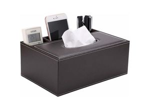 6269772241620 - Hiasdfls - Rechteckige Taschentuchbox aus Kunstleder mit Fernbedienung – Schlank und Stilvoll – Taschentuchbox für das Home Office – Braun