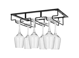 6273995980303 - Weinglashalter Gläserhalter Weinglas Rack - Eisen Stielgläser Halter Unter Schrank 3 Schienen Weinglashalterung für Bar Küche Zuhause Schwarz