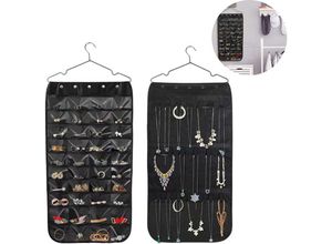 6273996044493 - Hängender Schmuck-Organizer 40 doppelseitige Taschen und 20 Magic Ribbon Hook Schmuck-Organizer Schmuck-Ketten-Organizer Schwarz