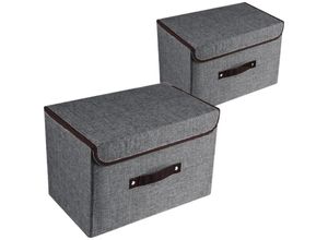 6273996046350 - Set aus 2 großen Aufbewahrungsboxen mit Deckel und Griffen Faltbare Aufbewahrungsboxen aus Leinen Organizer Container Würfelkörbe mit abnehmbarer