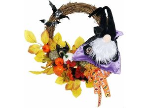 6273997580938 - Longziming - Herbst-Kürbis-Kranz künstlicher Puppenkranz Halloween-Weihnachts-künstliche Kranzdekoration Herbst-Halloween-Kranz Puppenschmuck