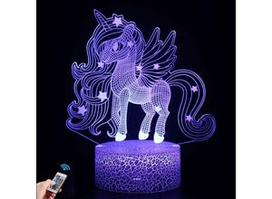 6273997877496 - Longziming - 3D-Einhorn-Nachtlicht 16 farbwechselnde 3D-Lampe mit Fernbedienung Weihnachten Halloween Geburtstagsgeschenk für Baby Jungen