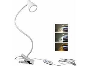 6273997880571 - Longziming - LED-Klemm-Leselampe einstellbare Beleuchtungsmodi und Helligkeitsintensität für Schreibtisch Tisch Nachttisch (Weiß)