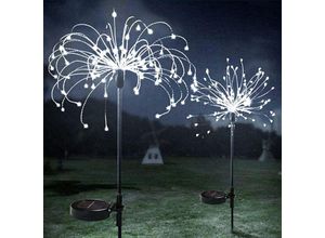 6273997881806 - Devenirriche - 2er-Pack Solar-Außenleuchten Feuerwerk DIY-Leuchten für Terrasse Rasen Garten Party Dekoration (120 l kaltweiß)