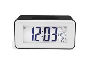 6273997888317 - Longziming - Digitalwecker Digitaluhr LED-Wecker Datum Temperatur Snooze 8 Musik Sleep Batteriebetrieben (Schwarz)