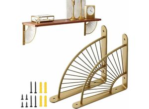 6273997888478 - Longziming - 2er Set Wandregalhalterung 200mm Edelstahl Konsolenhalterung Wandhalterung Eisen Wandregal Regalträger Halterungen (Gold)