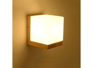 6273997890792 - Devenirriche - Moderne einfache kreative japanische Art weiße Glaswandlampe E27 Holzbeleuchtung Edison Cube Wandleuchten Licht moderne Dekoration