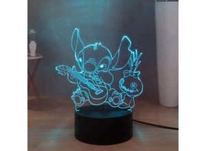 6273997893694 - Lilo & Stitch Doll Play Guitar LED-Nachtlicht für Schlafzimmer Stitch USB-Touch-Fernbedienung 3D-Schreibtischdekoration batteriebetrieben