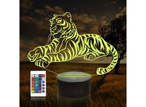 6273997893779 - Devenirriche - 3D-Tiger-Lampe 3D-Tier-Illusionslampen Nachtlicht mit Fernbedienung 16 Farben Berührungsschalter Tisch-Schreibtischbeleuchtung