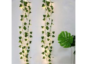 6273999006016 - Hiasdfls - Künstlicher Efeu [2 stücke] 2m Lichtgirlande künstliche Anlagen mit 20 LEDs und grünem Blatt Kettenbeleuchtung Rebe led für Garten