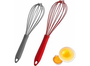 6273999006412 - Hiasdfls - 2 stücke Peitsche Silikonpeitsche Silikonrührer manuelles Whisk in der Küche verwendet Rühren (rot und grau hoch)