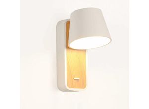 6273999006948 - Hiasdfls - Weiße LED-Wandlampe mit hölzerner Basis 6 w weiß 2700 k Schwimmen Aluminium-Fleck und Raumschalter Bett Kopfteil Wohnzimmerlesen