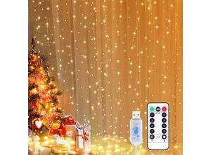 6273999007068 - Hiasdfls - led Curtain Light Girlande 3 x 3M Lichtgirlande 300LED 8 Beleuchtungsmodi USB-Remote-Timer geeignet für Fensterdekoration Hochzeit