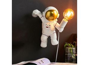 6273999011973 - Kinderwandleuchte mit Schalter und Steckdose moderne Astronaut Kindermontierte Lampe mit Kabel 15 m E27 Innenwandlampe für Jungen Mädchen