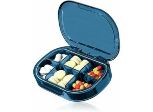 6277291884242 - Kleine Taschen-Reise-Pillendose wasserdicht mit 6 Fächern kompakte Medikamentenbox täglicher Spender (blau)