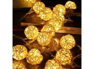 6286529330345 - Mumu - Lichterkette für den Innenbereich 40 warmweiße LED-Rattankugeln IP20-Bewertung 5M Weihnachten Zuhause Schlafzimmer Wohnzimmer Dekor