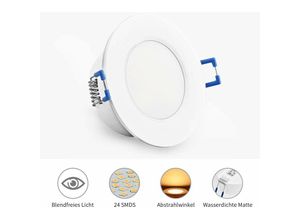 6286529362131 - Mumu - 5W 230V 3000K 500 Lumen led Deckeneinbauleuchten Set ultraflache flache Deckeneinbauleuchte wasserdicht IP44 für Bad Küche Schlafzimmer