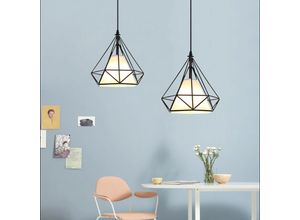 6407971257589 - Axhup - 2er Pendelleuchte Industri Kronleuchter mit Käfig Ø20cm Diamant Hängelampe Art Lampe E27 Fassung für Wohnzimmer Esszimmer (Schwarz)