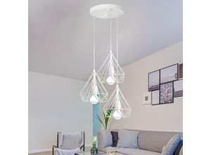 6407971258036 - Axhup - Pendelleuchte 3 Flammig Industri Hängelampe mit Käfig Metall E27 Edison Diamant Lampe für Loft Esszimmer Schlafzimmer Höhenverstellbar (Weiß)