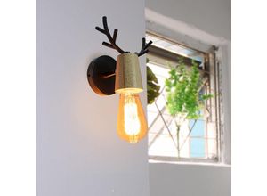 6407971258449 - Wandleuchte Kreative Moderne Geweih Form Wandlampe Wandstrahler Licht aus Metall und Holz E27 Fassung für Schlafzimmer Wohnzimmer Treppen (Schwarz)