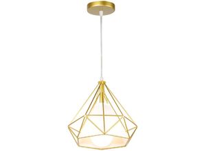 6407971259040 - Axhup - Pendelleuchte Vintage Hängelampe im Retro Look Diamant Form Kronleuchter mit Käfig für Wohnzimmer Schlafzimmer Esszimmer Küche Gold - 1PCS