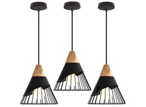 6407971259064 - Axhup - 3er Pendelleuchten für Wohnzimmer Kreative Hängelampe im Badminton Form Moderne Stil Deckenlampe mit Holz & Eisen Lampenschirm (Schwarz)