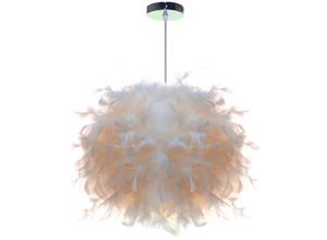 6407971259583 - Axhup - Pendelleuchte 1 Flammig Moderne Kronleuchter Romantisch Hängelampe mit Ø25cm Feder Ball Lampenschirm für Wohnzimmer Esszimmer (Weiß)