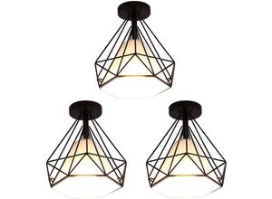 6407971259835 - Axhup - Deckenleuchte Vintage Diamant Deckenlampe mit Käfig Semi-Flush Mount Licht E27 Lampenfassung für Esszimmer Schlafzimmer Loft Schwarz 3PCS