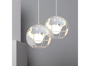 6407971260435 - Axhup - Pendelleuchte Vintage Stil-Industri Hängeleuchten im Ø20 cm Globus Design Decken Lampe Kugel E27 für Wohnzimmer Esszimmer Flur Weiß - 2PCS