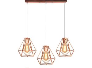 6407971260466 - Axhup - Pendelleuchte Vintage 3 Flammig Metall Pole-Pendelleuchte im Retro Look Ø20cm Diamant Hängelampe mit Ø20cm Käfig E27 Fassung (Roségold)