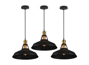 6407971260497 - Axhup - 3er Pendelleuchte Lampenschirm Vintage Hängelampe aus Metall Edisen E27 Lampe für Loft Esszimmer Wohnzimmer Flur (Schwarz)