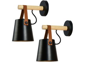 6407971260725 - Wandleuchte aus Holz Innen Moderne Wand Lampe mit Leder Lampenschirm Eisen Wandbehang Lampe für Schlafzimmer Wohnzimmer Korridor Schwarz 2PCS