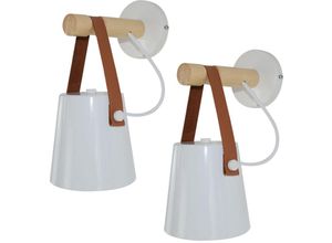 6407971260749 - Wandleuchte Innen Vintage E27 Wandlampe aus Holz Halter Wandbeleuchtung mit Lampenschirm aus Leder für Schlafzimmer Wohnzimmer Korridor Weiß 2PCS