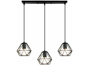 6407971262118 - Pendelleuchte Ø16cm Mini Diamant Hängelampe Vintage Kronleuchter mit Käfig für Wohnzimmer Schlafzimmer Esszimmer Schwarz - 3 Flammig Rechteckige