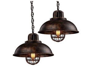 6407971262231 - Pendelleuchte Industrielle Stil Kronleuchter mit Kette Hängelampe mit Ø33cm Dome Metall Lampenschirm für Wohnzimmer Schlafzimmer Esszimmer Rost 2PCS