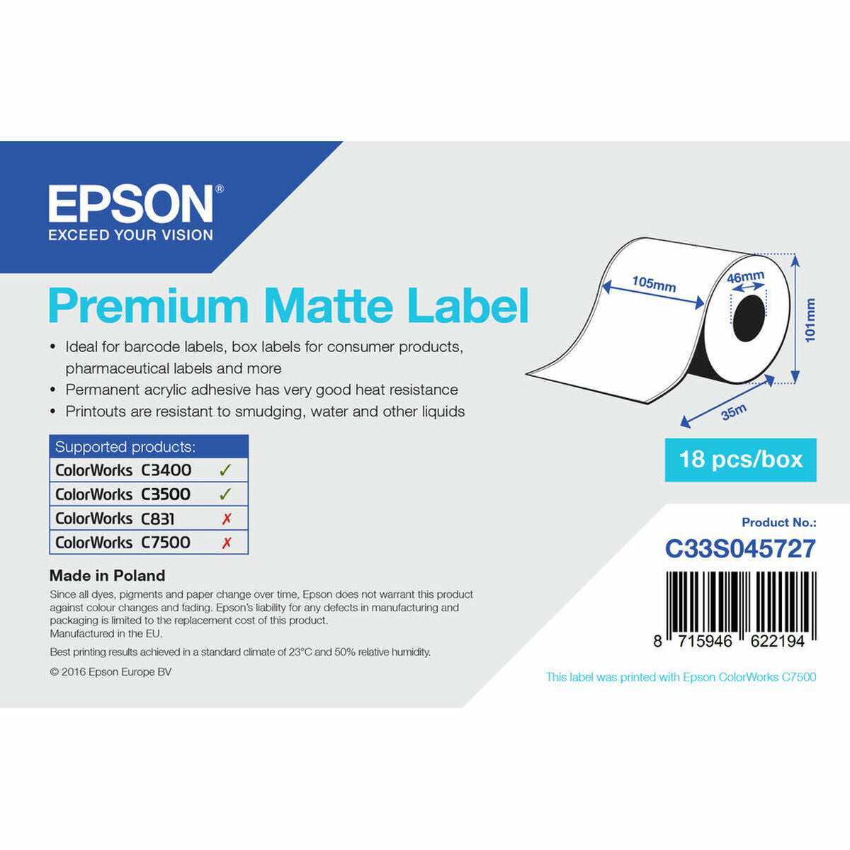 6415787159232 - Drucker-Etiketten C33S045727 Weiß 46 mm (18 Stück) 6415787159232 - Drucker-Etiketten C33S045727 Weiß 46 mm (18 Stück)