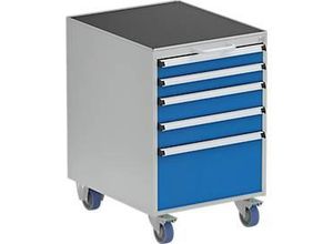 6416763098798 - Schubladenblock 53 66-1 5 abschließbare Schübe mobil bis 300 kg B 530 x T 640 x H 795 mm Stahl lichtgrau RAL 7035 brillantblau RAL 5007