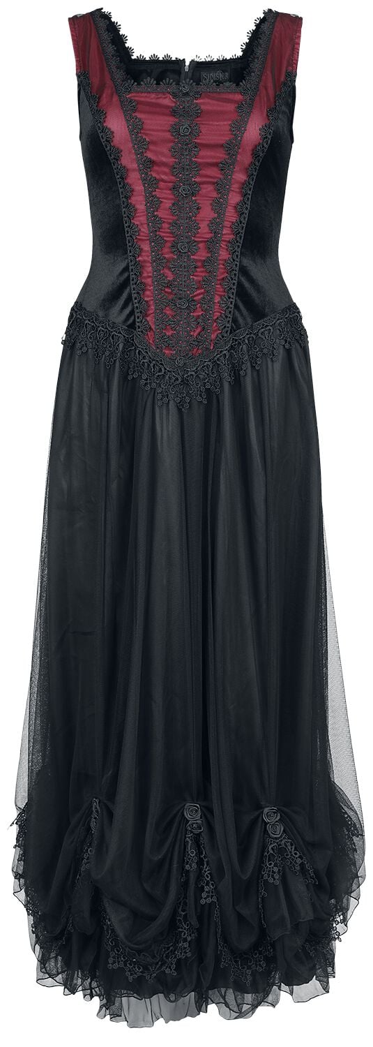 6426017921932 - Gothic Longdress Langes Kleid schwarz rot in XS