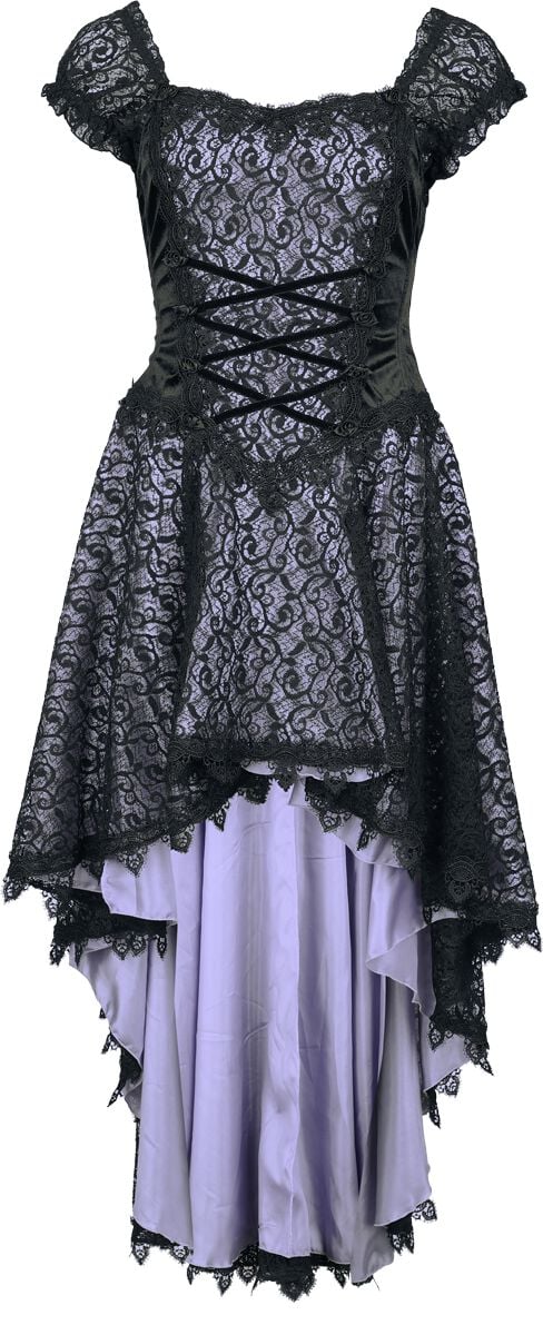 6426022287283 - Gothic Dress Mittellanges Kleid schwarz lila in S 6426022287283 - Gothic Dress Mittellanges Kleid schwarz lila in S