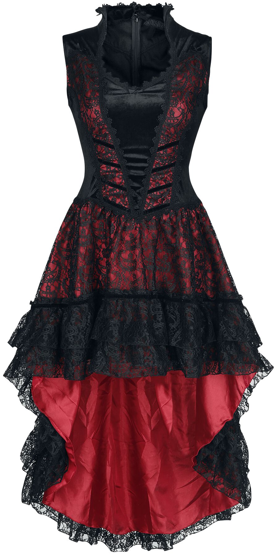 6426026067003 - Gothic Dress Mittellanges Kleid schwarz rot in L