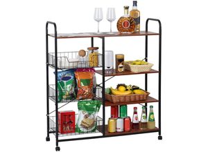 6434791496553 - ServierwagenKüche Bäcker Rack Gemüse Korb Lagerung Regal 4 Tier stapelbar Lagerung Korb mit 360-Grad-Räder Gewürzregal Mikrowelle Stand Storage